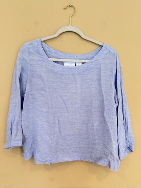 Martha Stewart Collection 100% Linen Light Blue Boatneck Top